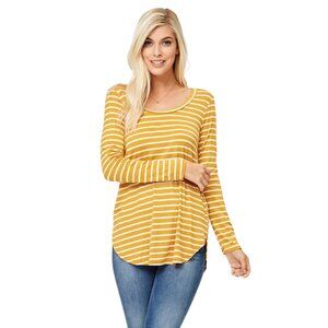 Striped Scoop Neck Long Sleeve Top in Mustard
